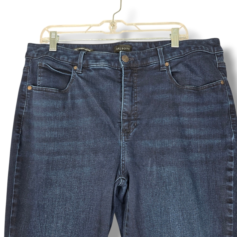 Talbot's Straight Leg High Rise Jean Womens sz 16W Dark Blue Wash Stretch Denim - Picture 8 of 16